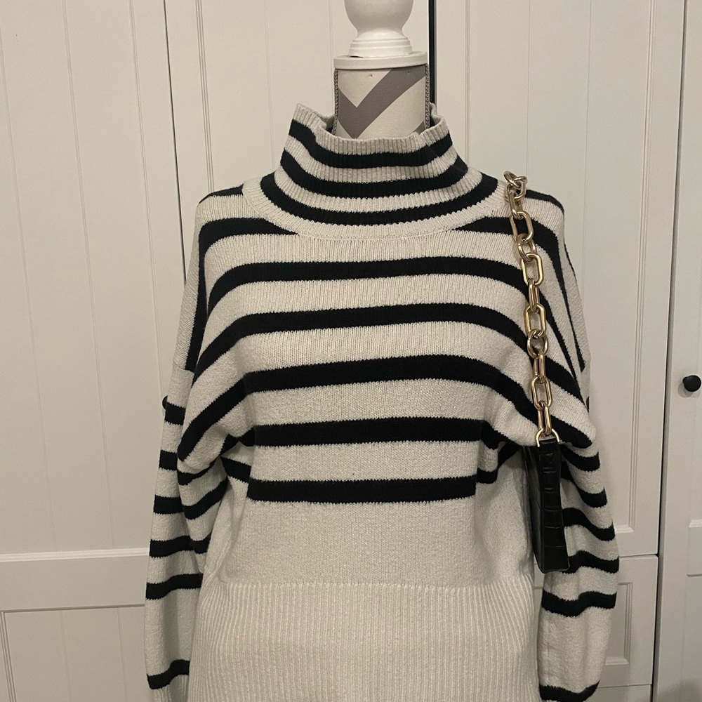 a new day Black and White Striped Cowl Neck Sweater